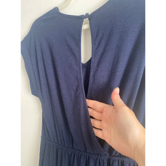 Monteau Navy Blue Cap Sleeve Jumpsuit With Pockets & Vented Back Size S - Picture 3 of 6